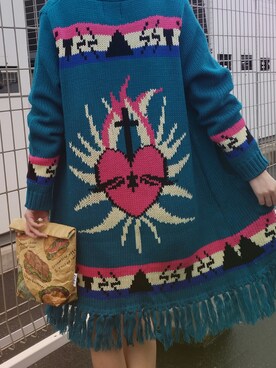 「ロングニット」｜「アイテム（その他アウター）」を使った、ゆかぽめ。さん（レディース・158cm）の春コーディネート