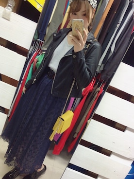 「SPIRALGIRL（スパイラルガール）のアイテム（ライダースジャケット）」を使った、MISAKOさん（レディース・168cm）の秋コーディネート