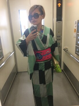 「アイテム（浴衣、グリーン系）」を使った、Tomomi  Kakudoさん（レディース・155cm）の秋コーディネート