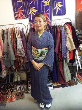 「アイテム（浴衣、グリーン系）」を使った、Tomomi  Kakudoさん（レディース・155cm）の秋コーディネート