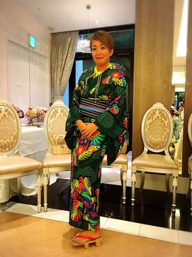 「アイテム（浴衣、グリーン系）」を使った、Tomomi  Kakudoさん（レディース・155cm）の夏コーディネート