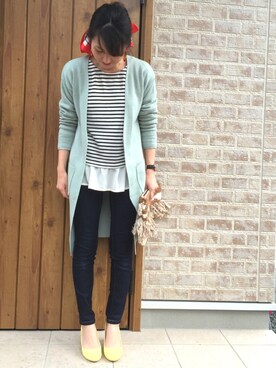 「coca（ANDEX shoes product）（コカ）のアイテム（Tシャツ/カットソー）」を使った、Riiisaさん（レディース・158cm）の春コーディネート