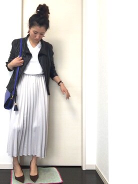 「ライタースジャケット」｜「アイテム（アナログ腕時計）」を使った、Riiisaさん（レディース・158cm）の春コーディネート