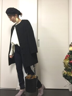 「アイテム（ブーティ、パープル系）」を使った、Riiisaさん（レディース・158cm）の秋コーディネート