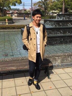 「アイテム（ステンカラーコート）」を使った、yuukiさん（メンズ・175cm・10代）の春コーディネート