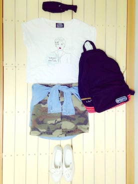 「Abercrombie&Fitch（アバークロンビーアンドフィッチ）のアイテム（デニムジャケット）」を使った、h!naさん（レディース・155cm）の夏コーディネート