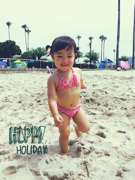 「アイテム（水着、レッド系）」を使った、せい♡すいさん（キッズ・80cm）の夏コーディネート