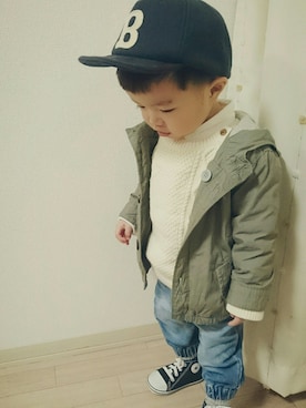 「babygap」｜「アイテム（ミリタリージャケット）」を使った、SORAっち☁さん（キッズ・80cm）の冬コーディネート