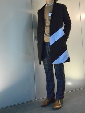 「MSGM（エムエスジーエム）のアイテム（チェスターコート）」を使った、ROD-2011さん（メンズ・175cm）の秋コーディネート