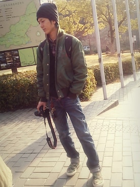 「テーパードデニム」｜インスタ→bz178koshu47さん（メンズ・170cm）の冬コーディネート