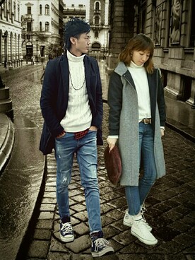「niko and...（ニコアンド）のアイテム（スタジャン）」を使った、インスタ→bz178koshu47さん（レディース・159cm）の冬コーディネート