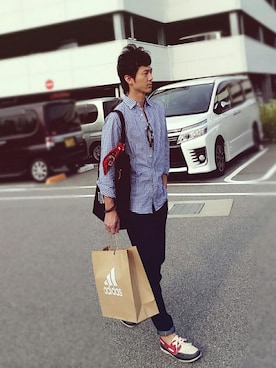 「EDWIN（エドウィン）のアイテム（その他シューズ）」を使った、インスタ→bz178koshu47さん（メンズ・170cm）の夏コーディネート