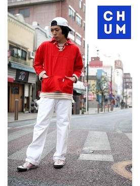 「バスクシャツ」｜「アイテム（その他アウター）」を使った、chum-kenさん（メンズ・172cm）の春コーディネート