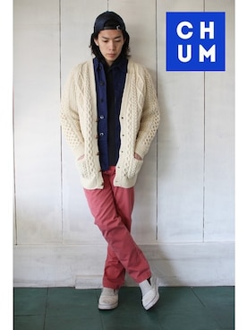 「ケーブルニット」｜「アイテム（カバーオール）」を使った、chum-kenさん（メンズ・172cm）の冬コーディネート