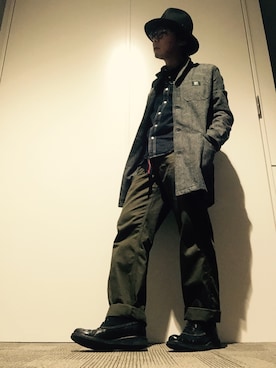 「TAKEO KIKUCHI（タケオキクチ）のアイテム（ブーツ）」を使った、Ayato Kaminaさん（メンズ・171cm）の秋コーディネート