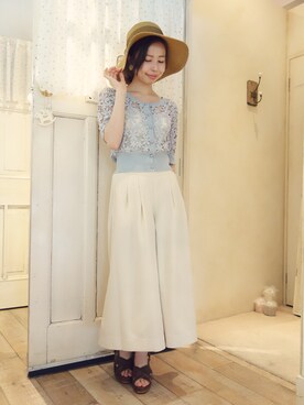 総花レース半袖カーディガンを使った人気ファッションコーディネート Wear