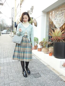 「ミントグリーン」｜「アイテム（ニット/セーター、その他）」を使った、F i.n.tさん（レディース・157cm）の冬コーディネート