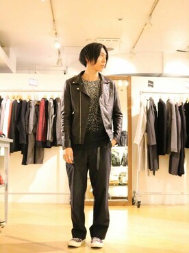 「Lui's（ルイス）のアイテム（ライダースジャケット）」を使った、Lui's 池袋 STAFF  芳村さん（メンズ・170cm）の冬コーディネート