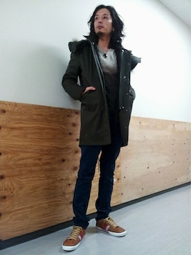 「SETTING CRACKS（セッティングクラックス）のアイテム（モッズコート）」を使った、JUNさん（メンズ・173cm）の冬コーディネート
