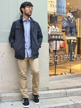 「EDIFICE（エディフィス）のアイテム（トレンチコート）」を使った、EDIFICE新宿店さん（メンズ・170cm）の秋コーディネート