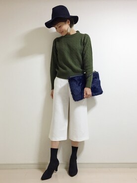 「GLOBAL WORK（グローバルワーク）のフェルトナカオレＨＡＴ/565115（ハット）」を使った、あかいろさん（レディース・163cm）の秋コーディネート