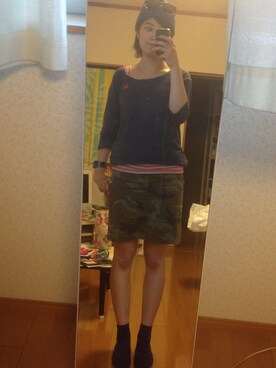 「アイテム（ニットキャップ/ビーニー、ブルー系）」を使った、CRiiiさん（レディース・166cm）の夏コーディネート