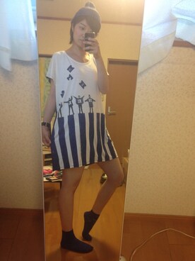 「アイテム（ニットキャップ/ビーニー、ブルー系）」を使った、CRiiiさん（レディース・166cm）の夏コーディネート