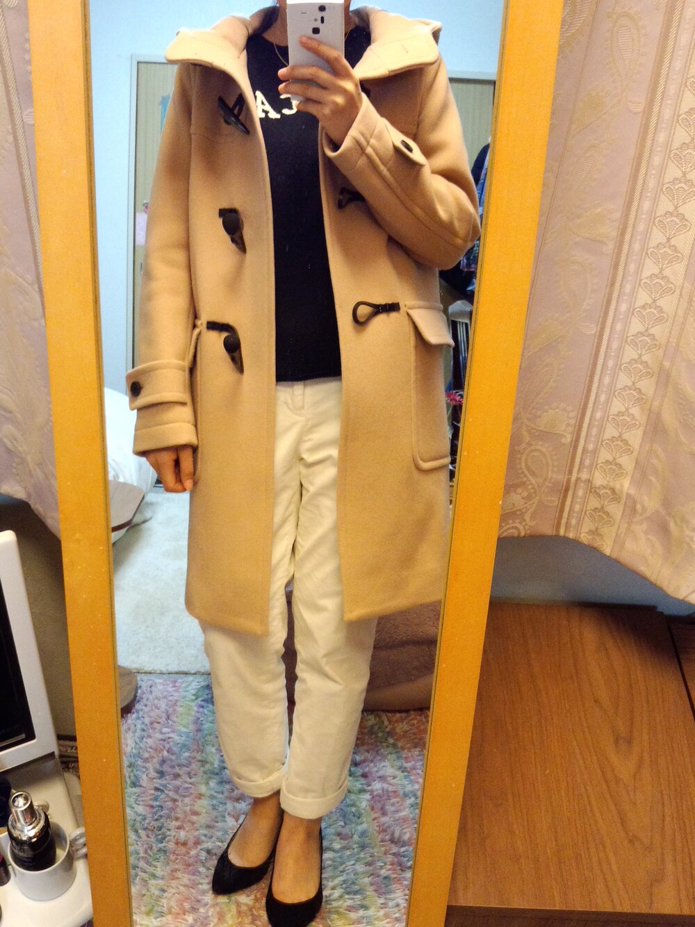 「BEAUTY&YOUTH UNITED ARROWSのBY AMERICANA インターシャ ロゴニットプルオーバー（ニット/セーター、ブルー系）」を使った、naboさん（レディース・150cm）の冬コーディネートの1枚目の写真
