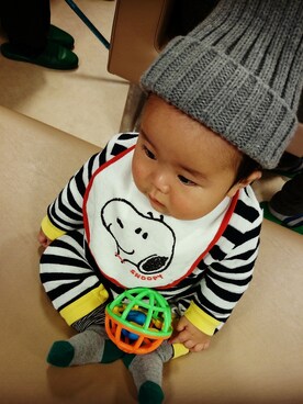 「アイテム（ロンパース、ブラック系）」を使った、Taoooowさん（キッズ・80cm）の冬コーディネート