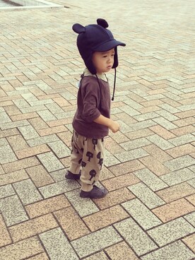 「アイテム（モカシン/デッキシューズ、パープル系）」を使った、yoyoyoさん（キッズ・90cm）の秋コーディネート