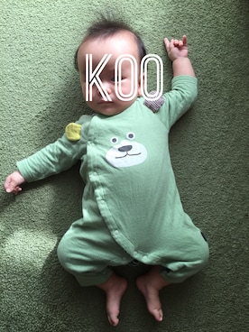 「アイテム（ママ＆ベビー、グリーン系）」を使った、コウタさん（キッズ・70cm）の秋コーディネート