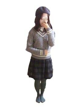 「ラインニット」｜「アイテム（ハンチング/ベレー帽）」を使った、sまりー＊+°さん（レディース・161cm）の冬コーディネート