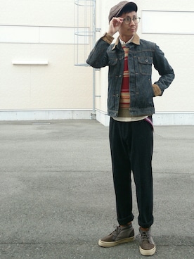 「ツイードパンツ」｜「アイテム（デニムジャケット）」を使った、matsu★さん（メンズ・167cm）の秋コーディネート