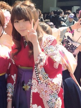 「アイテム（水着/着物・浴衣、レッド系）」を使った、kumaoさん（レディース・158cm）の冬コーディネート