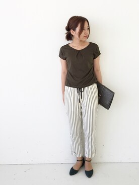 「ストライプパンツ」｜「アイテム（ルームウェア）」を使った、ayapiさん（レディース・156cm）の夏コーディネート
