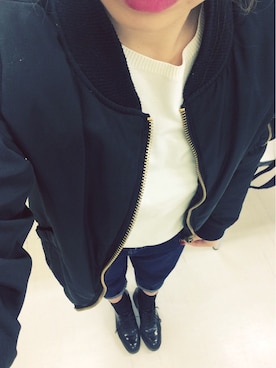「オックスフォードシューズ」｜「アイテム（ブルゾン）」を使った、Mさん（レディース・155cm）の冬コーディネート