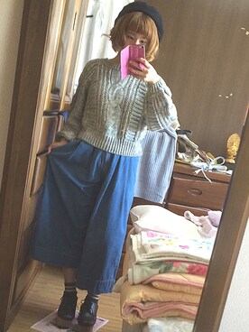 「one after another NICE CLAUP（ワンアフターアナザーナイスクラップ）のアイテム（ハンチング/ベレー帽）」を使った、えりなさん（レディース・149cm）の秋コーディネート