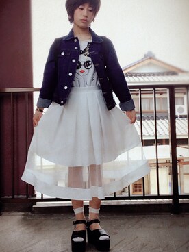 「nice claup」｜「アイテム（デニムジャケット）」を使った、えりなさん（レディース・149cm）の春コーディネート