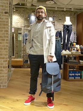 「アイテム（ニットキャップ/ビーニー）」を使った、FREDY&GLOSTERさん（メンズ・164cm）の春コーディネート