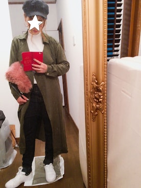 「アイテム（トレンチコート、グリーン系）」を使った、まぁたんさん（レディース・153cm）の秋コーディネート