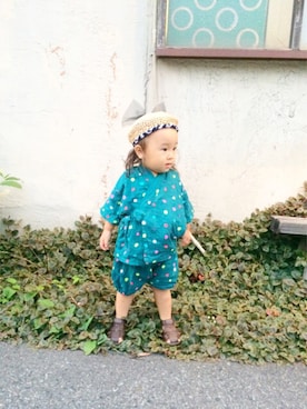 「アイテム（浴衣、グリーン系）」を使った、fuuさん（キッズ・80cm）の夏コーディネート