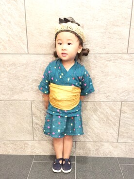 「アイテム（浴衣、グリーン系）」を使った、fuuさん（キッズ・90cm）の夏コーディネート