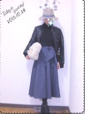 「D&G（ディーアンドジー）のアイテム（ライダースジャケット）」を使った、rebornさん（レディース・158cm）の冬コーディネート