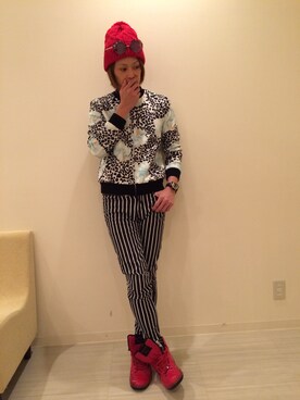 「no brand（ノーブランド）のアイテム（ニットキャップ/ビーニー、レッド系）」を使った、RYUMAさん（メンズ・171cm）の秋コーディネート