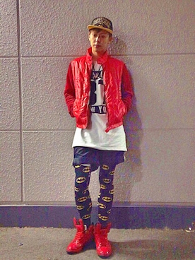 「BATMANのアイテム（キャップ、ブラック系）」を使った、RYUMAさん（メンズ・171cm）の秋コーディネート