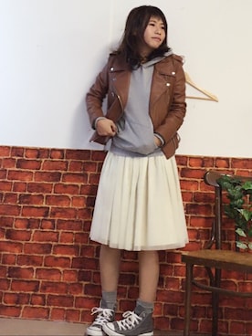 「パーカー×ライダース」｜のんたんさん（レディース・163cm）の秋コーディネート