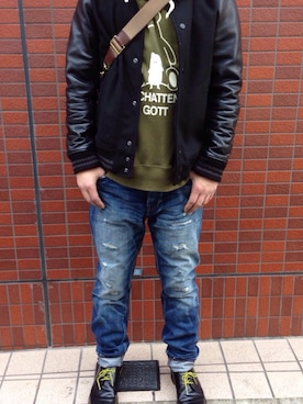 「BEAMS（ビームス）のアイテム（スタジャン）」を使った、コロ太郎さん（メンズ・174cm）の冬コーディネート