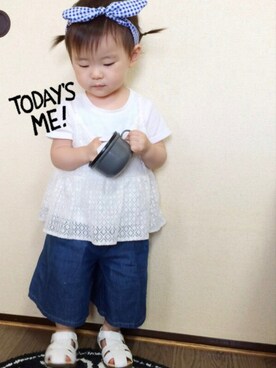 「ガウチョパンツ」｜「アイテム（デニムパンツ）」を使った、A KEYさん（キッズ・80cm）の夏コーディネート