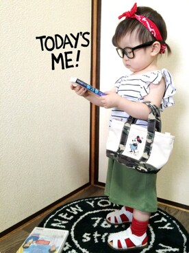 「ガウチョパンツ」｜「アイテム（デニムパンツ）」を使った、A KEYさん（キッズ・80cm）の夏コーディネート
