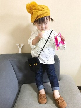 「ポンポン付きニット帽」｜A KEYさん（キッズ・90cm）の秋コーディネート
